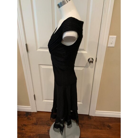 Tadashi Black Ribbed Sleeveless Dress w/ Tulle Hem, Size XS - Picture 5 of 7